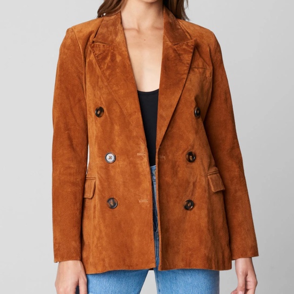 Free People Blank NYC Brown Suede Double Breasted Blazer Jacket L - Picture 1 of 4